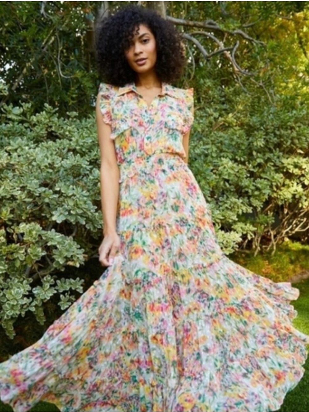 MISA Floral Multi-Color Ruffle Maxi Dress - Women's